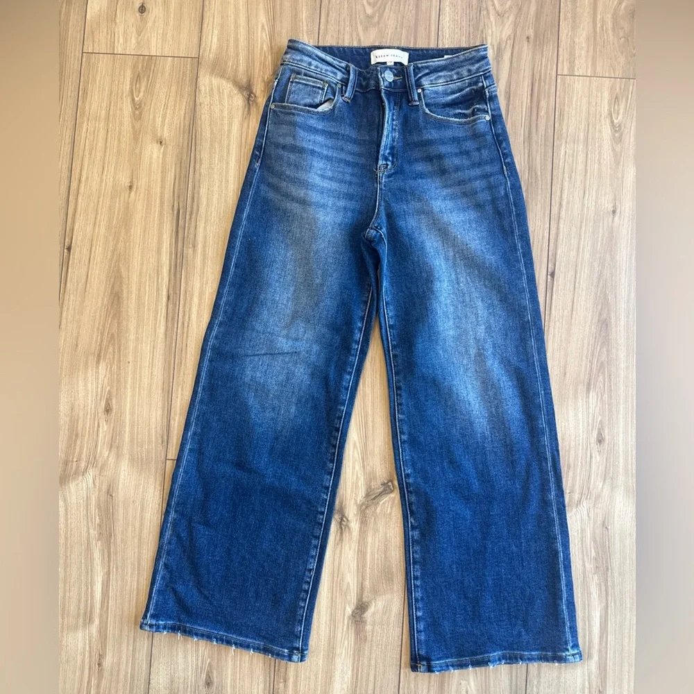 Wide Leg Women's Jeans - Dark Blue Flare - Picture 1 of 8